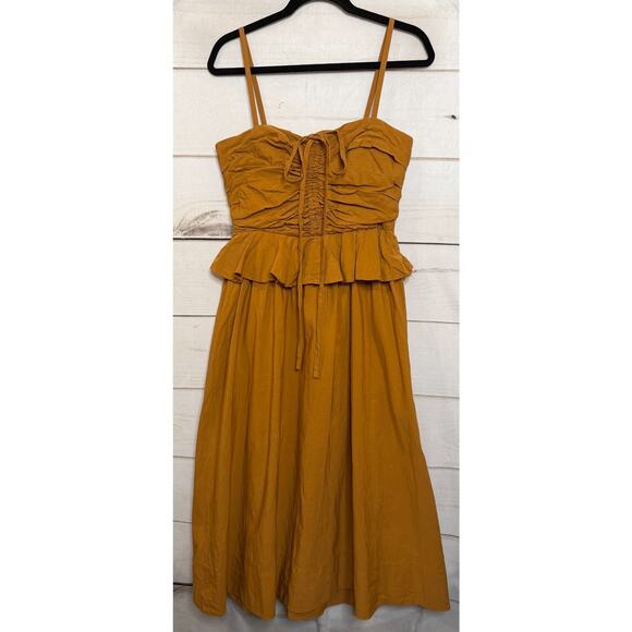 Ulla Johnson Dresses & Skirts - Ulla Johnson Maxi Drs Sz 4 Mustard Rouched Boho Chic Classy Ruffles Pockets
